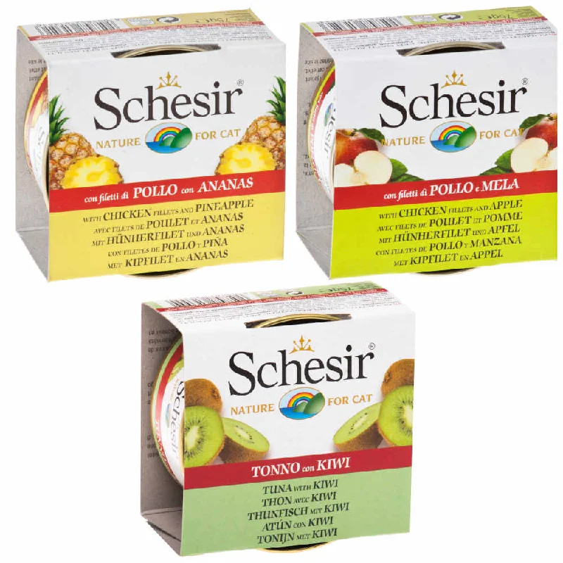 3 FOR $5 W/ MIN. $60 SPEND: Schesir Fruit Dinner Canned Cat Food Bundle