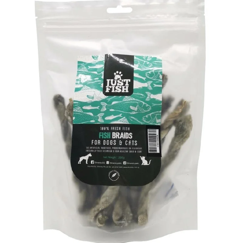 2 FOR $20: Just Fish Natural Fish Braids Dog & Cat Treats 200g