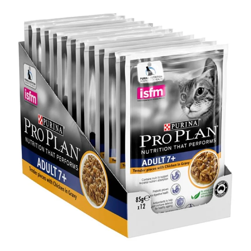 Pro Plan Chicken In Gravy Adult 7+ Pouch Cat Food 85gx12 (1 box)