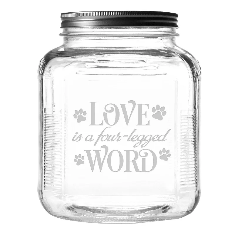 Love Is A Four Legged Word Dog Treat Jar With Brushed Lid