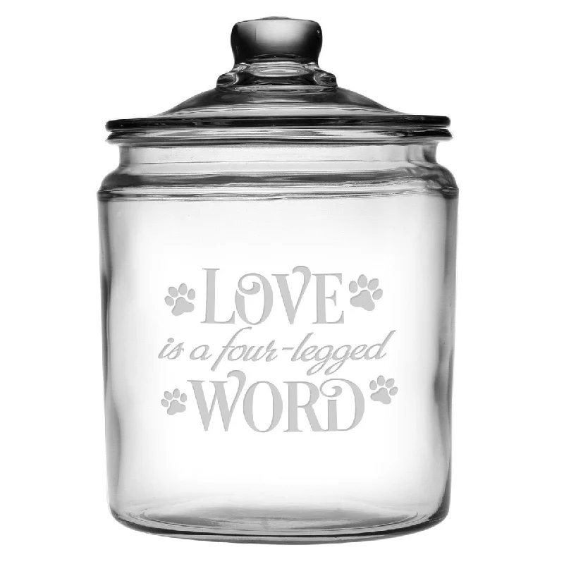 Love Is A Four Legged Word Glass Dog Treat Jar