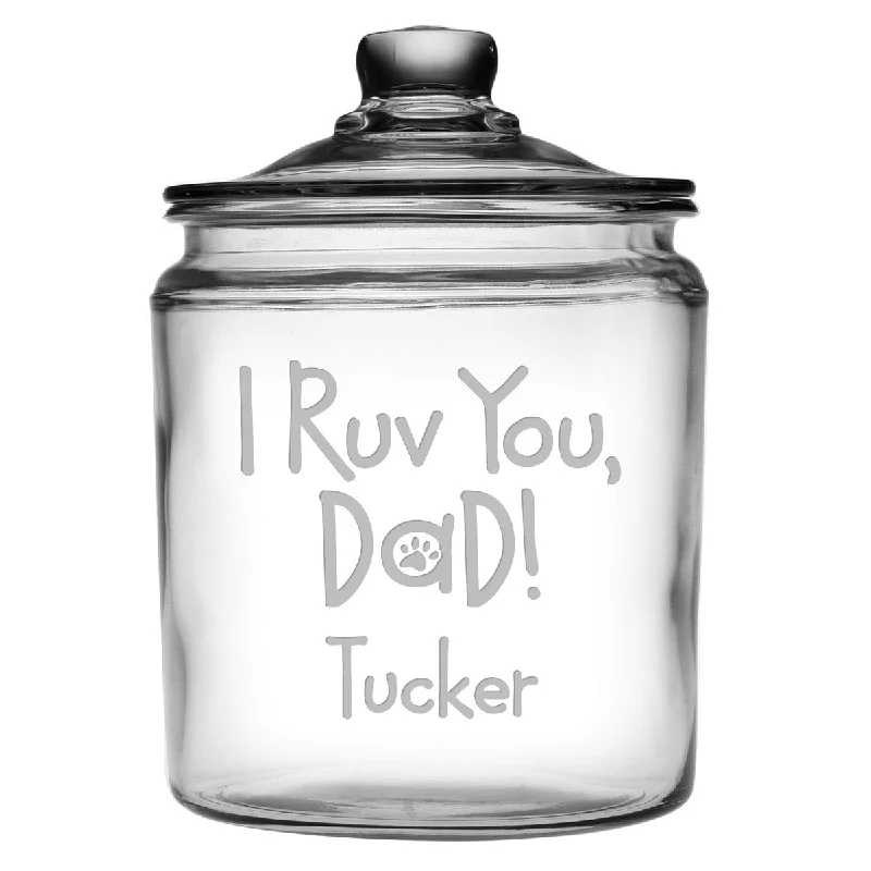 Personalized I Ruv You Dad Glass Dog Treat Jar