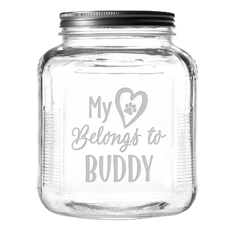 Personalized My Heart Belongs Dog Treat Jar With Brushed Lid