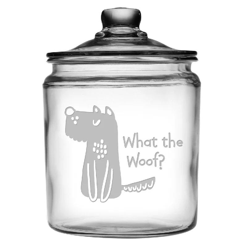 What The Woof Glass Dog Treat Jar