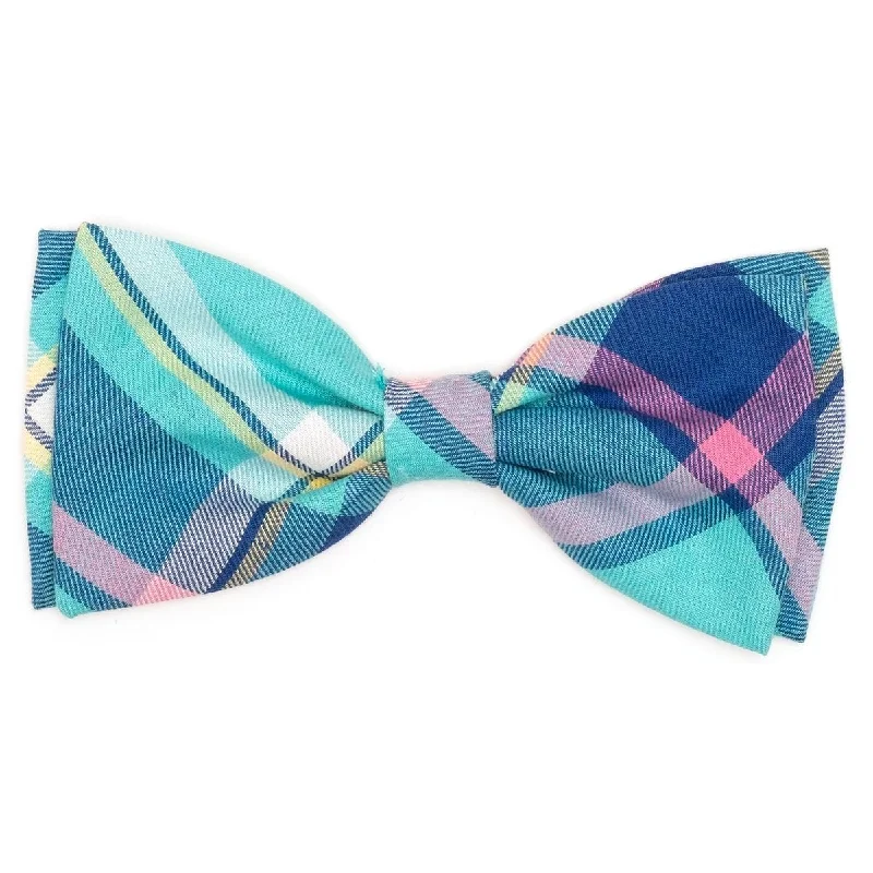 Aqua/Navy Plaid Dog Bow Tie