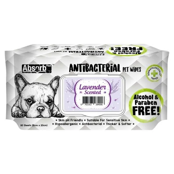 [3 FOR $11] Absorb Plus AntiBacterial Lavender Pet Wipes 80pcs