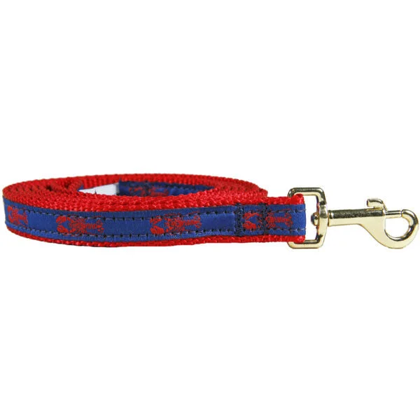 Belted Cow D Leash Blue w/Red Lobster 5/8"