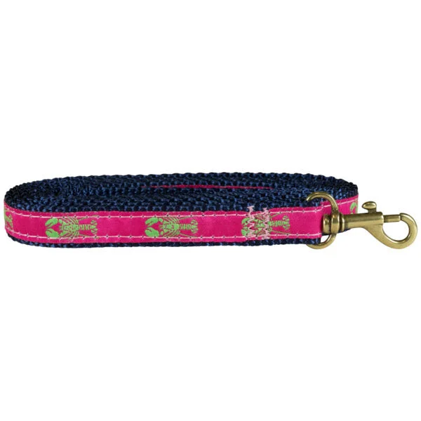 Belted Cow D Leash Raspberry w/Green Lobster 5/8"