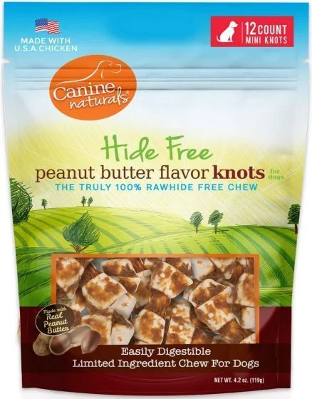 Canine Natural Hide Free Mini Knot Peanut Butter Chew 12pk