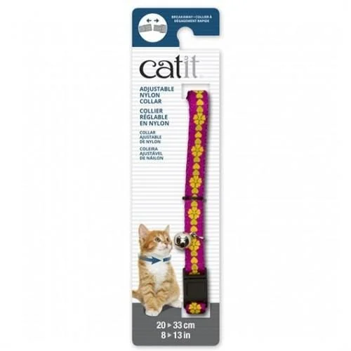 Catit Adjustable Breakaway Nylon Cat Collar Pink with Flowers