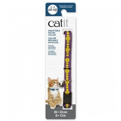 Catit Adjustable Breakaway Nylon Cat Collar Purple with Flowers