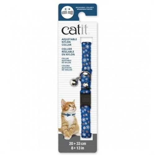 Catit Adjustable Breakaway Nylon Cat Collar Rivets Blue With Flowers