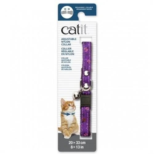 Catit Adjustable Breakaway Nylon Cat Collar Rivets Purple With Ladybugs