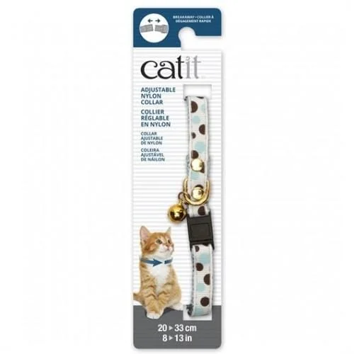 Catit Adjustable Breakaway Nylon Cat Collar Rivets White With Polka Dots