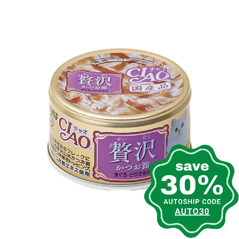 CIAO - Cat Canned Food - Luxury Bonito Flakes and Tuna with Chicken Fillet - 80G (min. 24 Cans)