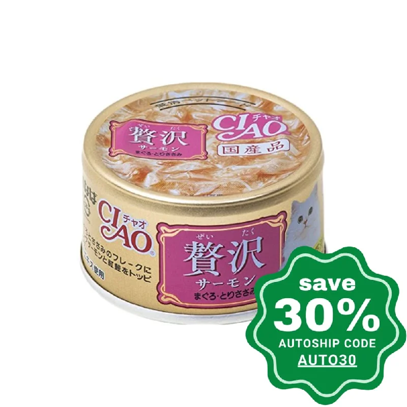 CIAO - Cat Canned Food - Luxury Salmon and Tuna with Chicken Fillet - 80G (min. 24 Cans)