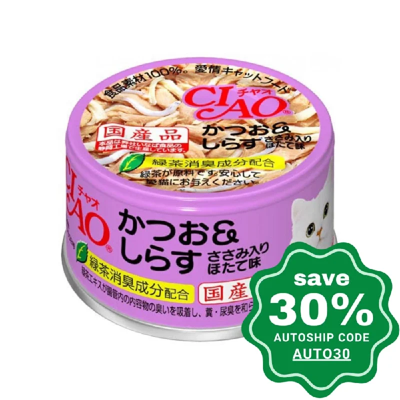 CIAO - Cat Canned Food - Skipjack Tuna and Whitebait with Scallop Flavor - 85G (min. 24 Cans)