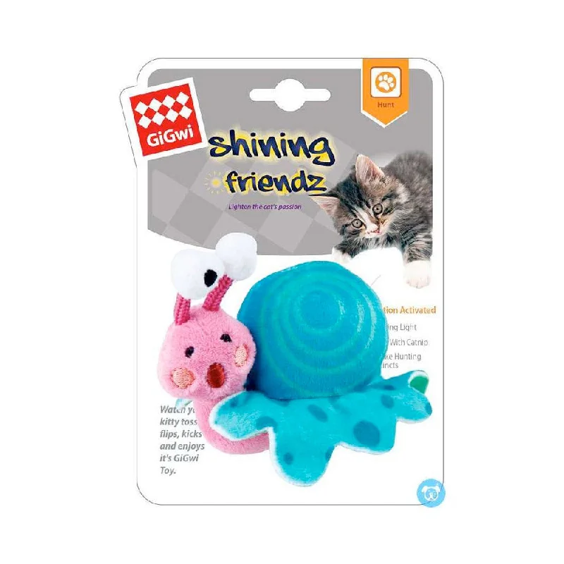 GiGwi Shining Friends Snail With Activated LED Light And Catnip Inside Toy for Cat, Blue