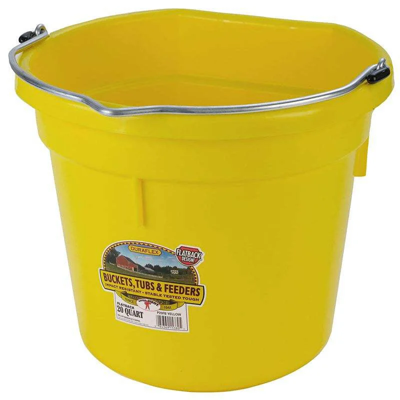 Flat Back Plastic Bucket, 20 qt, Yellow