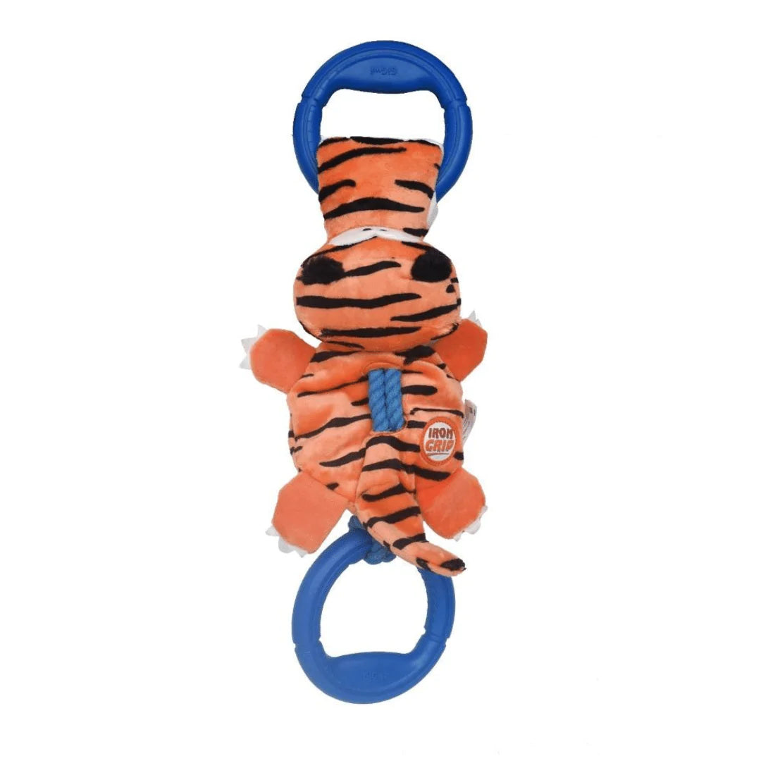 GiGwi Iron Grip Tiger Print Plush Tug Toy for Dogs with TPR Handle, Blue, Large