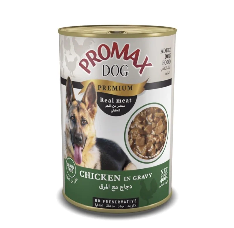 PROMAX GRAIN FREE REAL MEAT CHUNKS IN GRAVY  CAN DOGFOOD CHICKEN 400GR