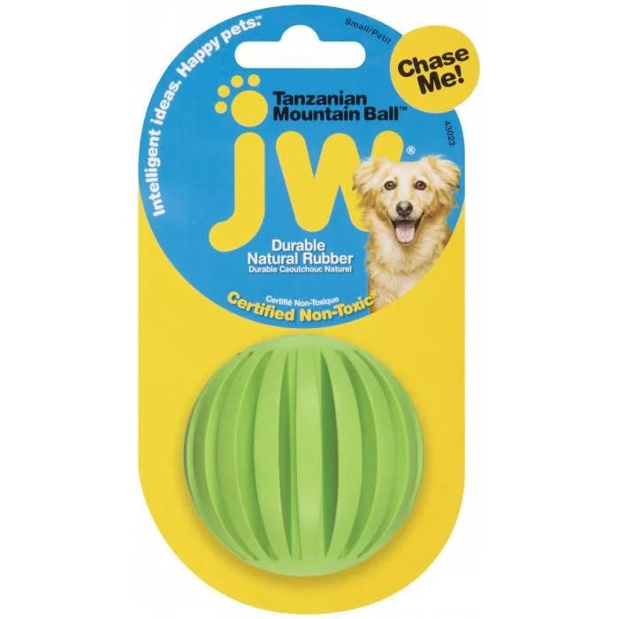 JW Pet Tanzanian Mountain Ball Rubber Dog Toy; available in 2 sizes