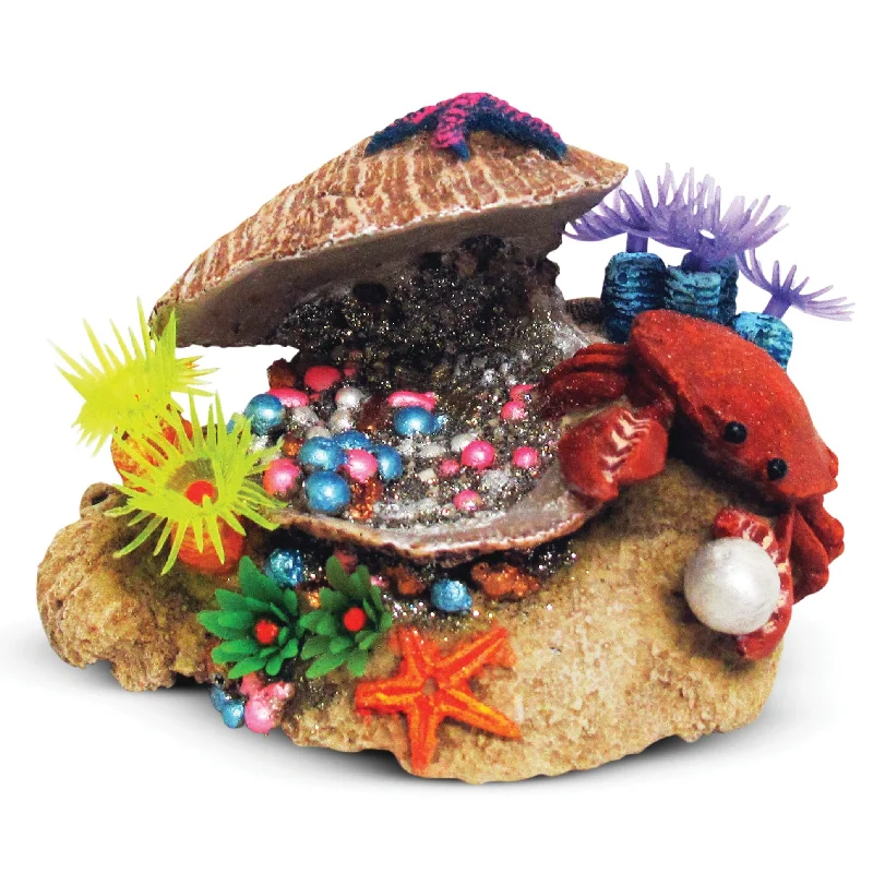 Kazoo Clam with Soft Coral and Crab Small Fish Tank Ornament