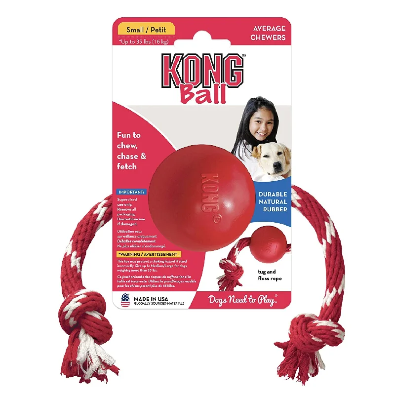 KONG Ball Super Durable Formula Dog Toy with Rope, Red, Small