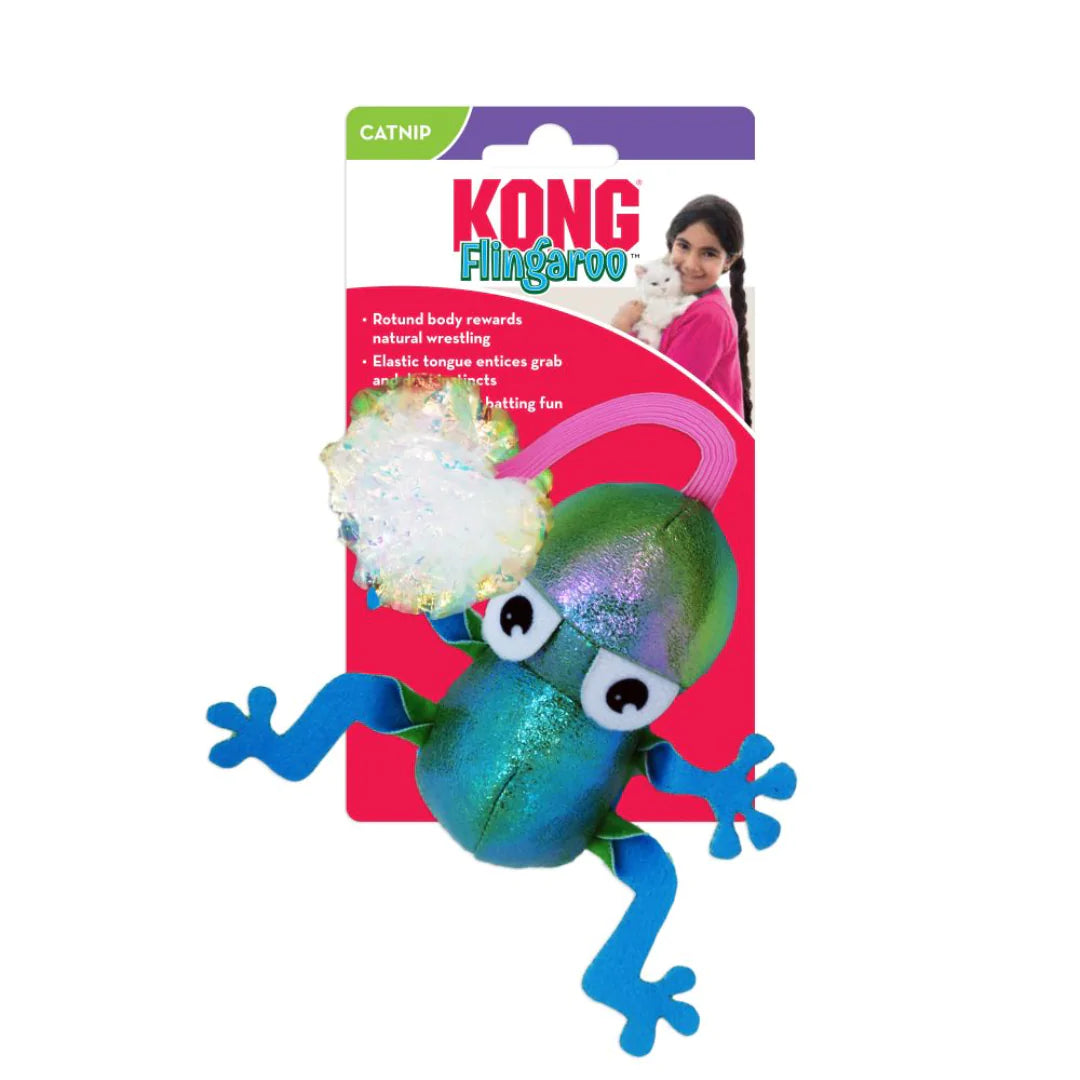 KONG Catnip Flingaroo Frog Cat Toy, Blue