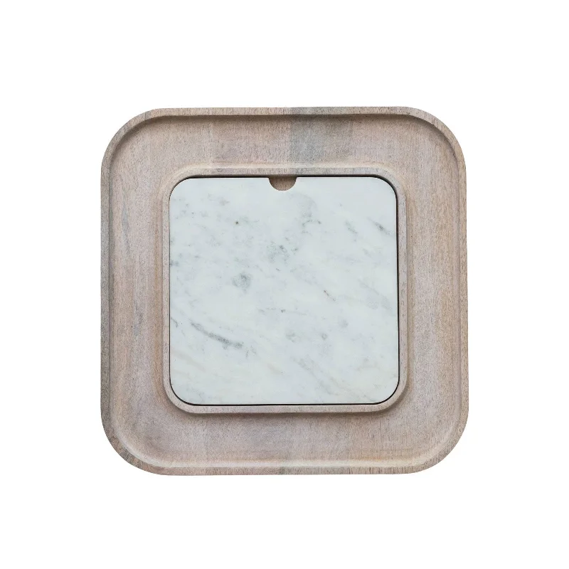 Mango Wood Serving Board with Removable Marble Cutting Board