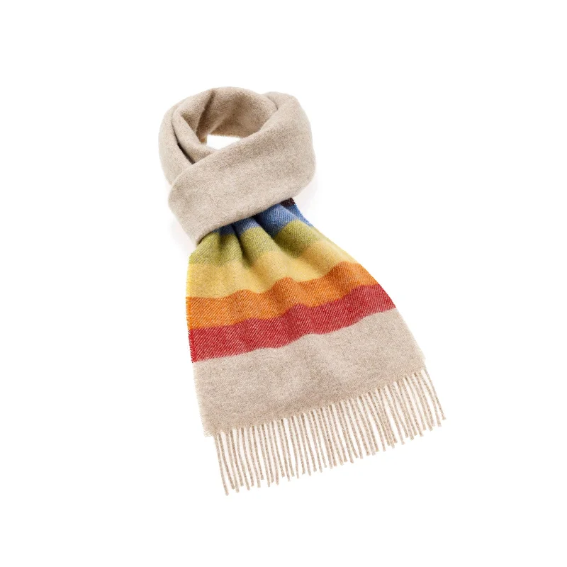 Merino Lambswool Scarf in Beige with Pride Rainbow