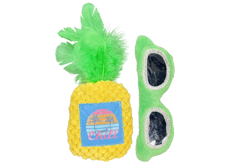 MULTIPET Margaritaville Sunglasses and Pineapple Catnip Toys, 2pk