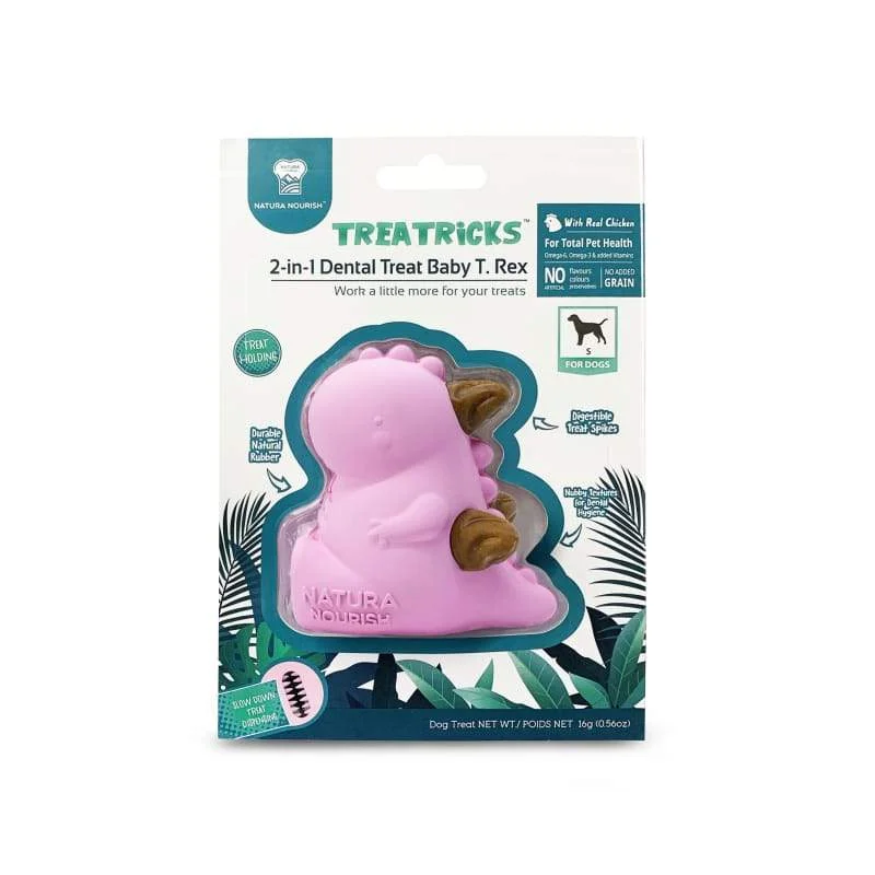 [38% OFF] Natura Nourish 2-in-1 Baby T-Rex Pink Dog Toy with Chicken Treats