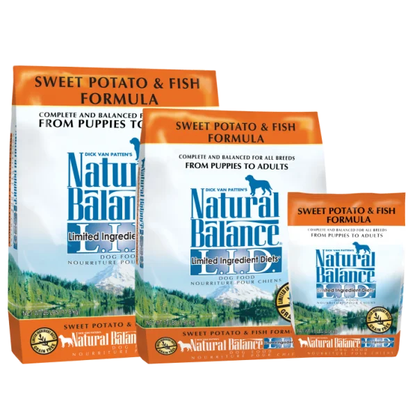 Natural Balance Dog Food, Sweet Potato & Fish; available in 3 sizes.