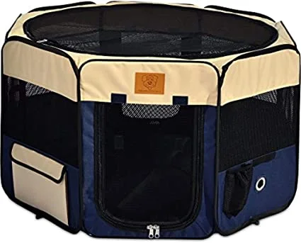 Precision Pet Soft Side Playpen Navy/Tan