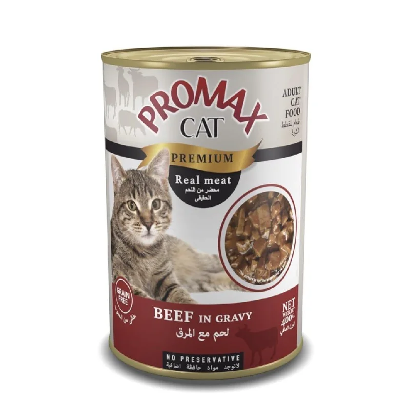 PROMAX GRAINFREE CANNED CATFOOD REALMEAT CHUNKS IN GRAVY BEEF 400GR