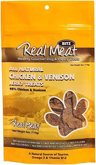 Real Meat Co Dog Jerky Treat Chicken & Venison 4oz