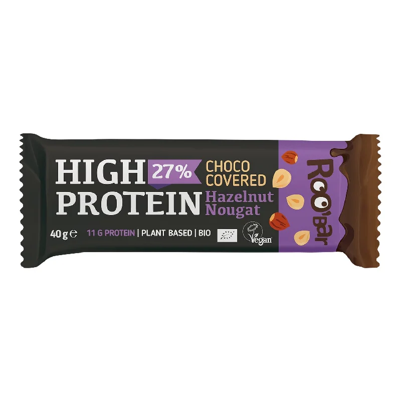 Roobar High Protein Chocolate Covered Bar with Hazelnut Nougat 40g