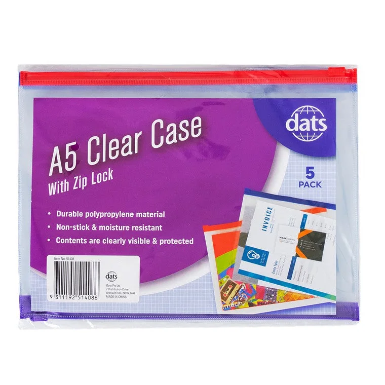 A5 Zip Clear Case, 5pk