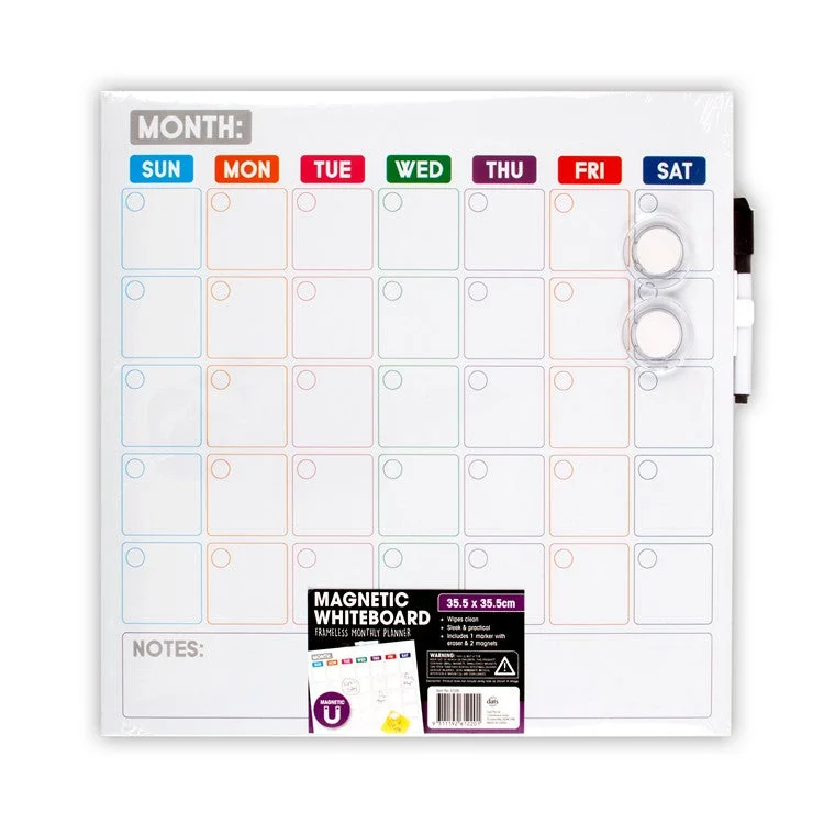 Magnetic Whiteboard Frameless Monthly Planner w/ Marker