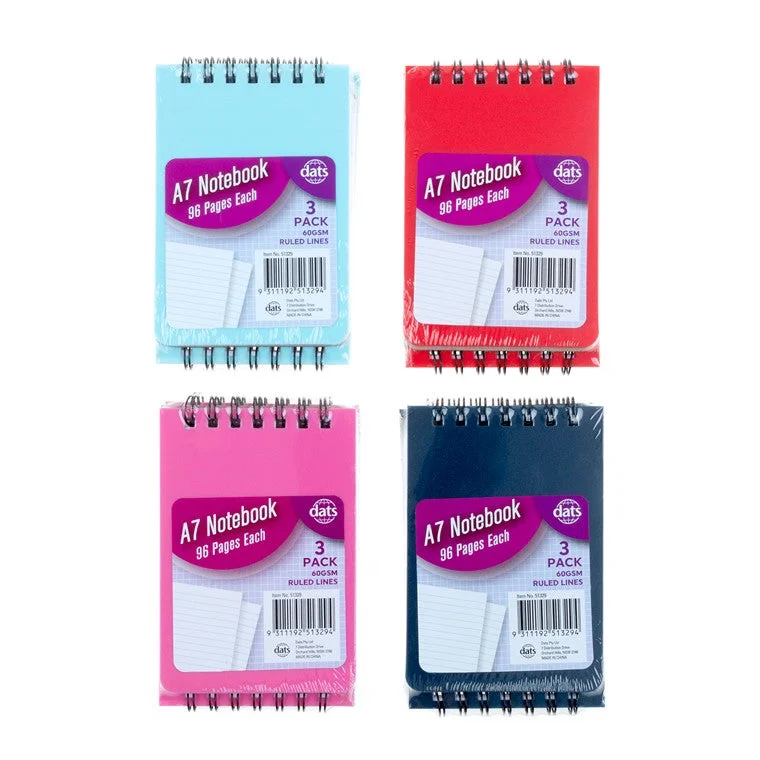 Notebook, A7, 3pk, Asstd