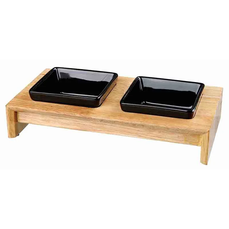 Trixie Ceramic and Wood Bowl Set of 2 × 200 ml Black Bowls