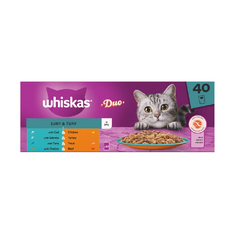 WHISKAS | Adult Wet Cat Food | Pouches Duo Surf & Turf In Jelly - 40 x 85g