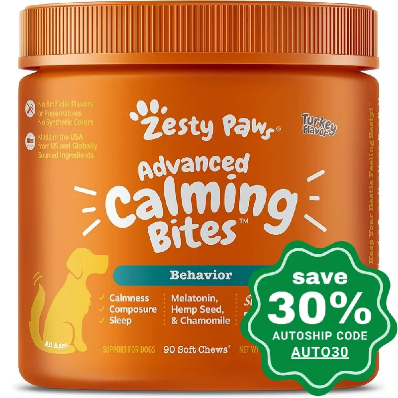 Zesty Paws - Chewable Tablets Supplement For Dogs - Calming Bites - Peanut Butter Flavor - 90 Tablets