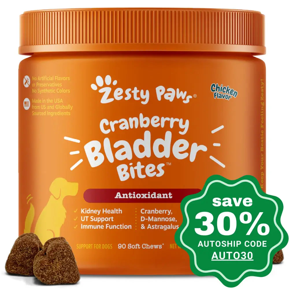 Zesty Paws - Chewable Tablets Supplement For Dogs - Cranberry Bladder Bites  - Chicken Flavor - 90 Tablets