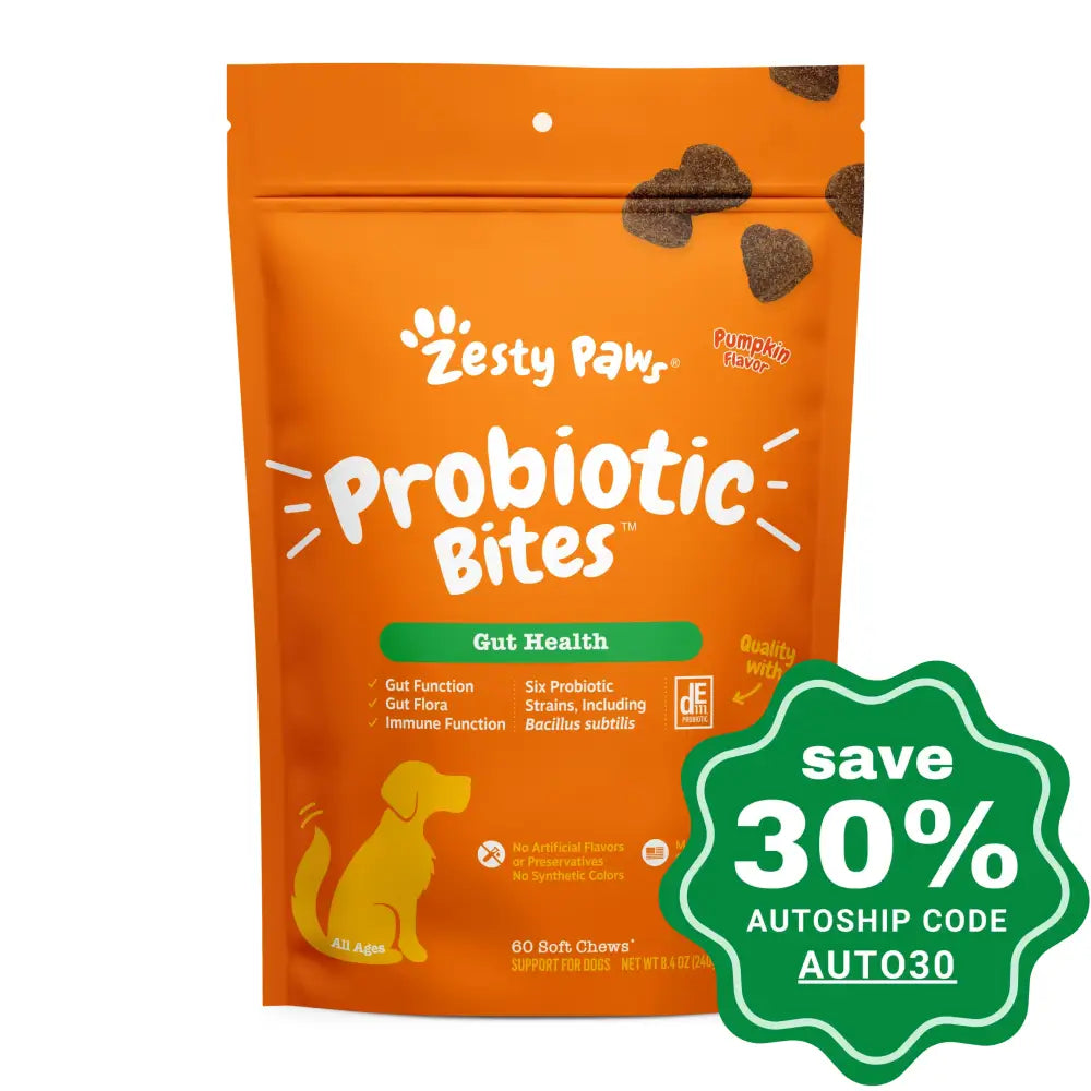 Zesty Paws - Chewable Tablets Supplement For Dogs - Probiotic Bites - Pumpkin Flavor - 10 Tablets