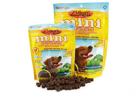 Zuke's Mini Naturals Dog Treat; available in 3 flavours and 2 package sizes.